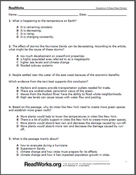 <strong>Reading Comprehension</strong>. . Answer key for readworks